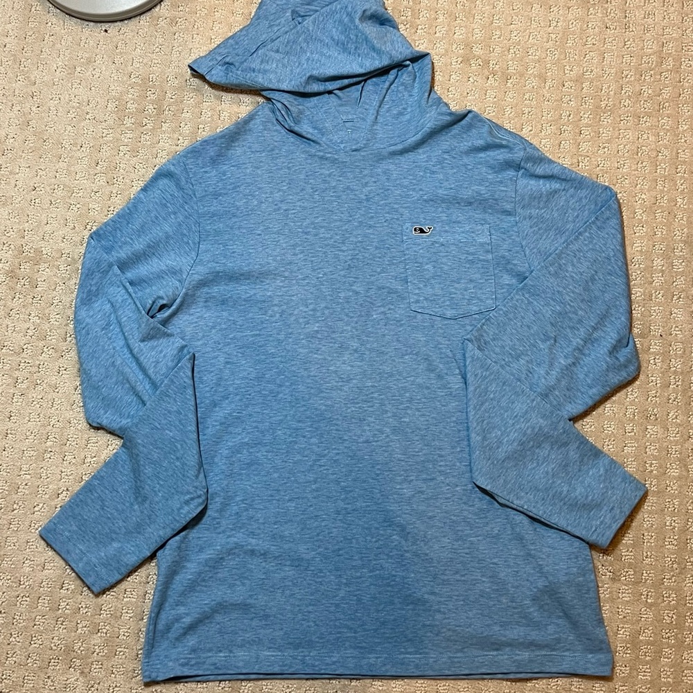 Vineyard Vines Boys Edgartown Blue Long Sleeve Hooded Logo Shirt 🐳